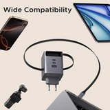 UGREEN Nexode Pro 100W GaN Charger with Built-in Retractable USB-C Cable (75 cm) | Fast USB-C Wall Charger for Laptops & Phones (65828) + Schuko to India Adapter