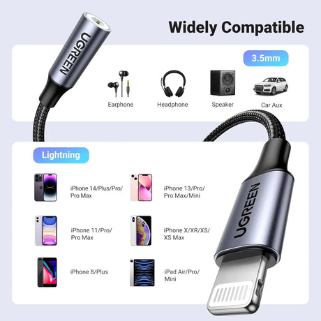 UGREEN Lightning Male to 3.5mm Female Jack Headphone Adapter [Apple MFi Certified/Aluminum Shell] Compatible for iPhone 11/11 Pro/11 Pro Max/X XR XS XS Max iPhone 7 7P 8 8P (30756) Ugreen