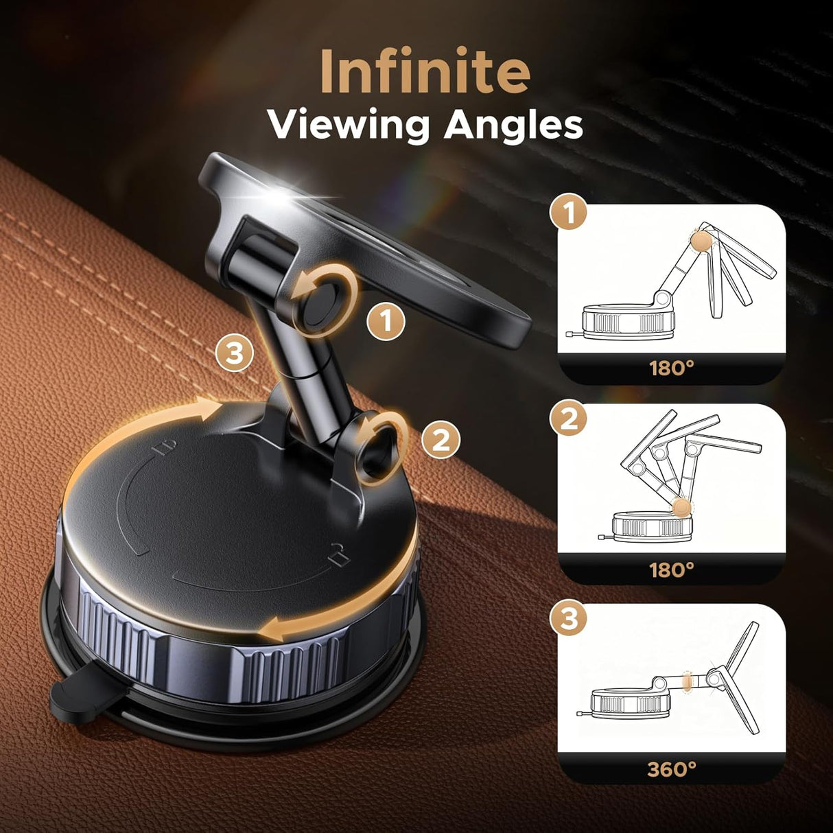 UGREEN 75666 MagSafe Car Phone Mount with 22× N52 Magnets, 360° Rotation, Vacuum Suction Base & Foldable Arm – LP970
