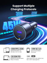 UGREEN 63W USB C Car Charger, PD 45W PPS + QC3.0 18W Fast Charging Adapter Compatible with iPhone 15/14/13 Series, iPad Pro, MacBook Air, Samsung Galaxy S25/S24 Ultra, Pixel, and More (35023) Ugreen