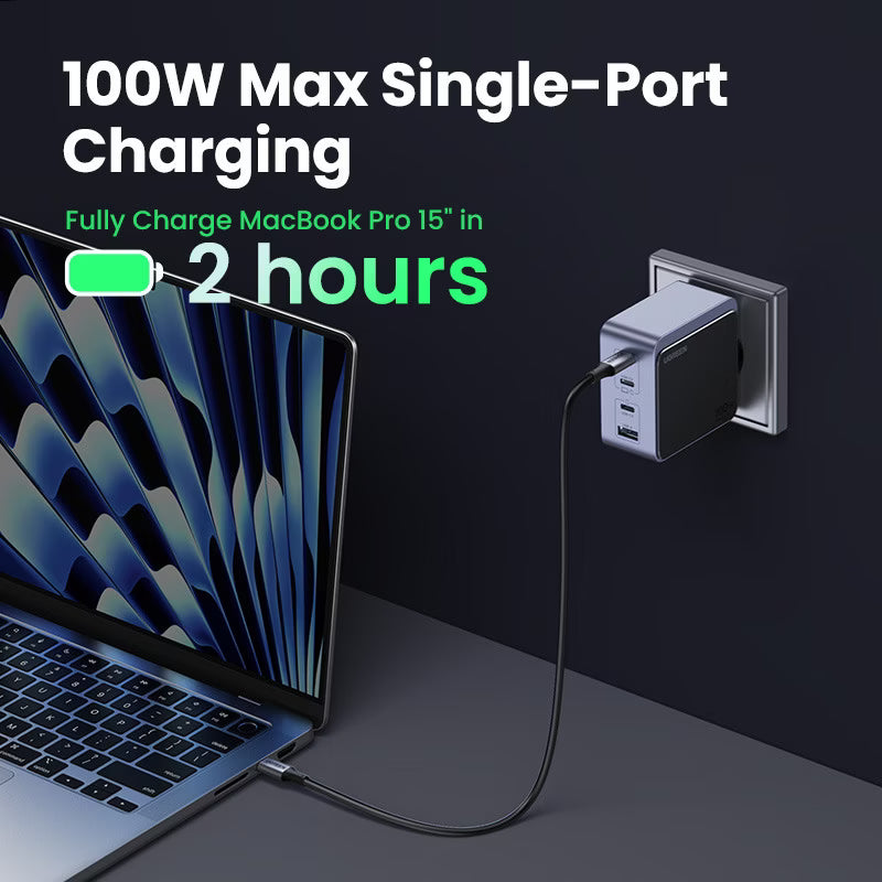 UGREEN Nexode S 100W charger fast charging MacBook Pro fully charge in under 2 hours