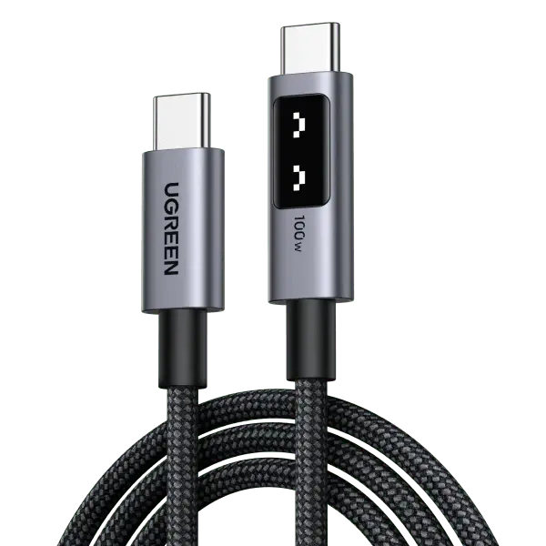 UGREEN 2M/6Ft UGREEN Uno USB C কেবল 100W USB C থেকে USB C 20V 5A ফাস্ট চার্জিং টাইপ C থেকে C কর্ড iPhone 16 15 সিরিজ, MacBook Pro Air, Galaxy S25 S24 A54, Pixel 9, iPad, কালো, 6ft LED ডিসপ্লে সহ সামঞ্জস্যপূর্ণ (35512)
