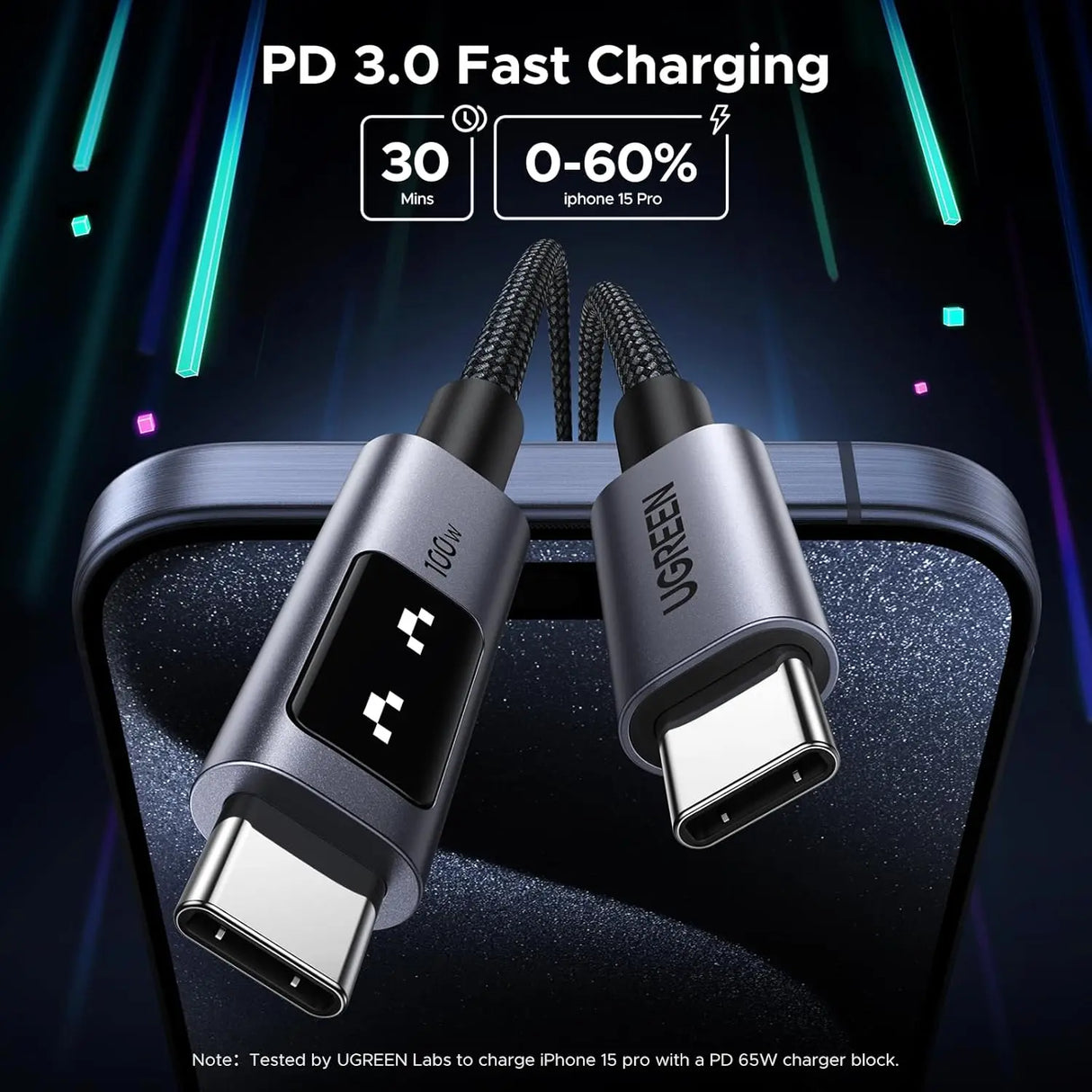 UGREEN 3M Uno USB C থেকে USB C কেবল PD 100W 20V 5A ফাস্ট চার্জ ম্যাকবুক আইপ্যাড আইফোন 16 প্লাস প্রো ম্যাক্স 15 গ্যালাক্সি S24 প্লাস আল্ট্রা S23 A05S A35 A55 Redmi 14C A3 Note 13 LED ডিসপ্লে (35513) এর সাথে সামঞ্জস্যপূর্ণ