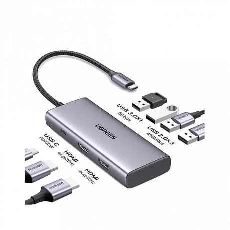 Ugreen 7 In 1 Usb C Multifunctional Adapter, 2*Hdmi, 2*Usb A 3.0, 3* Usb A 2.0, 1*100W PD (35897) - Ugreen India