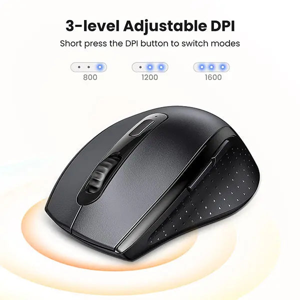 UGREEN 2.4G 1600 DPI 6 Buttons Wireless Mouse with Nano Receiver, 3 Adjustable DPI Levels for PC, Laptop, iMac, MacBook, Microsoft Pro, Office Home, Black (45012) - Ugreen India