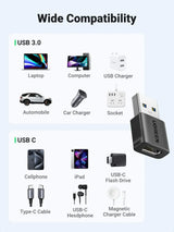 UGREEN 10Gbps USB to USB C Adapter, Type C Female to A Male Adaptor Fast Charge and Sync Converter Compatible with iPhone 17/16/15, Galaxy S25, Pixel 9, MacBook Air, iPad Pro(Black) (45275)