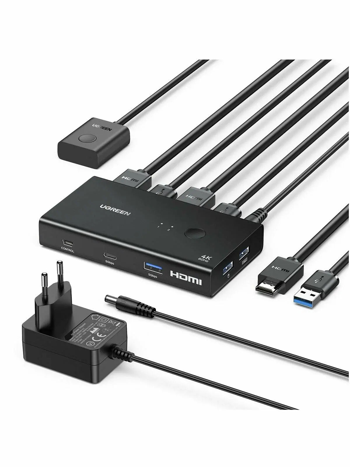UGREEN 2 In 1 Out HDMI KVM Switch 4K 60Hz USB A C 3.0 Charging Power Supply for PS5 PS4 Xbox Laptop Switch Keyboard Mouse Hard Disk Printer Monitor with Desktop Controller (45452) Ugreen India