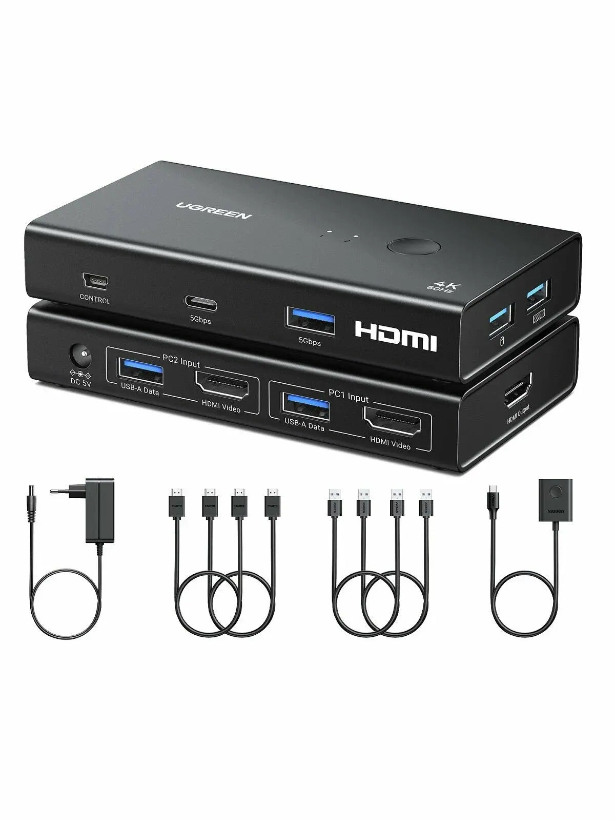 UGREEN 2 In 1 Out HDMI KVM Switch 4K 60Hz USB A C 3.0 Charging Power Supply for PS5 PS4 Xbox Laptop Switch Keyboard Mouse Hard Disk Printer Monitor with Desktop Controller (45452) Ugreen India