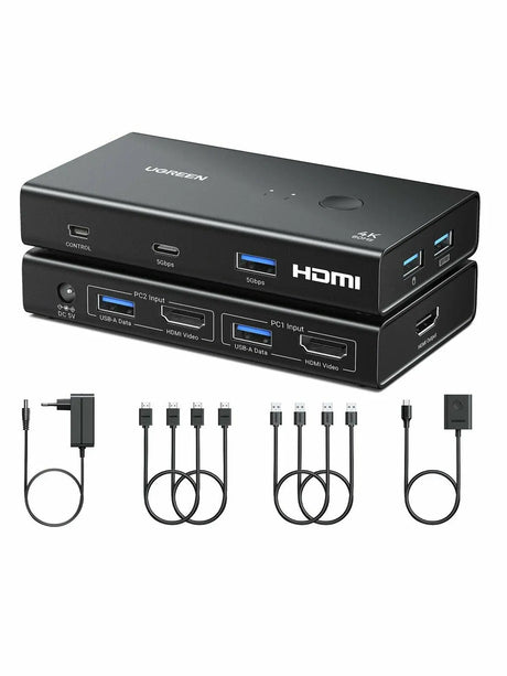 UGREEN 2 In 1 Out HDMI KVM Switch 4K 60Hz USB A C 3.0 Charging Power Supply for PS5 PS4 Xbox Laptop Switch Keyboard Mouse Hard Disk Printer Monitor with Desktop Controller (45452) Ugreen India