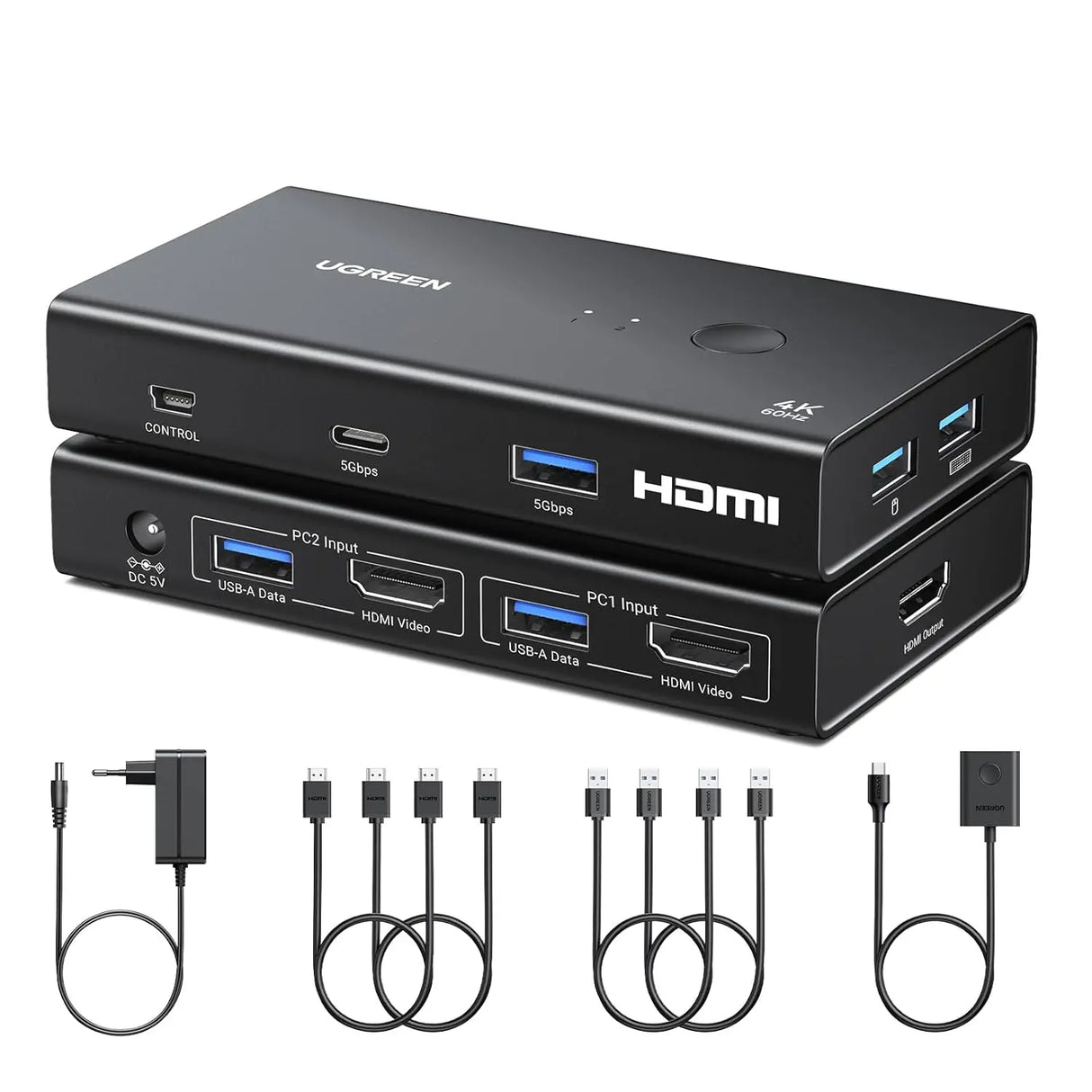 UGREEN HDMI KVM Switch 4K 60Hz USB A C 3.0 2 Input 1 Output PS5 PS4 Xbox Laptop Keyboard Mouse Desktop Controller (45452)