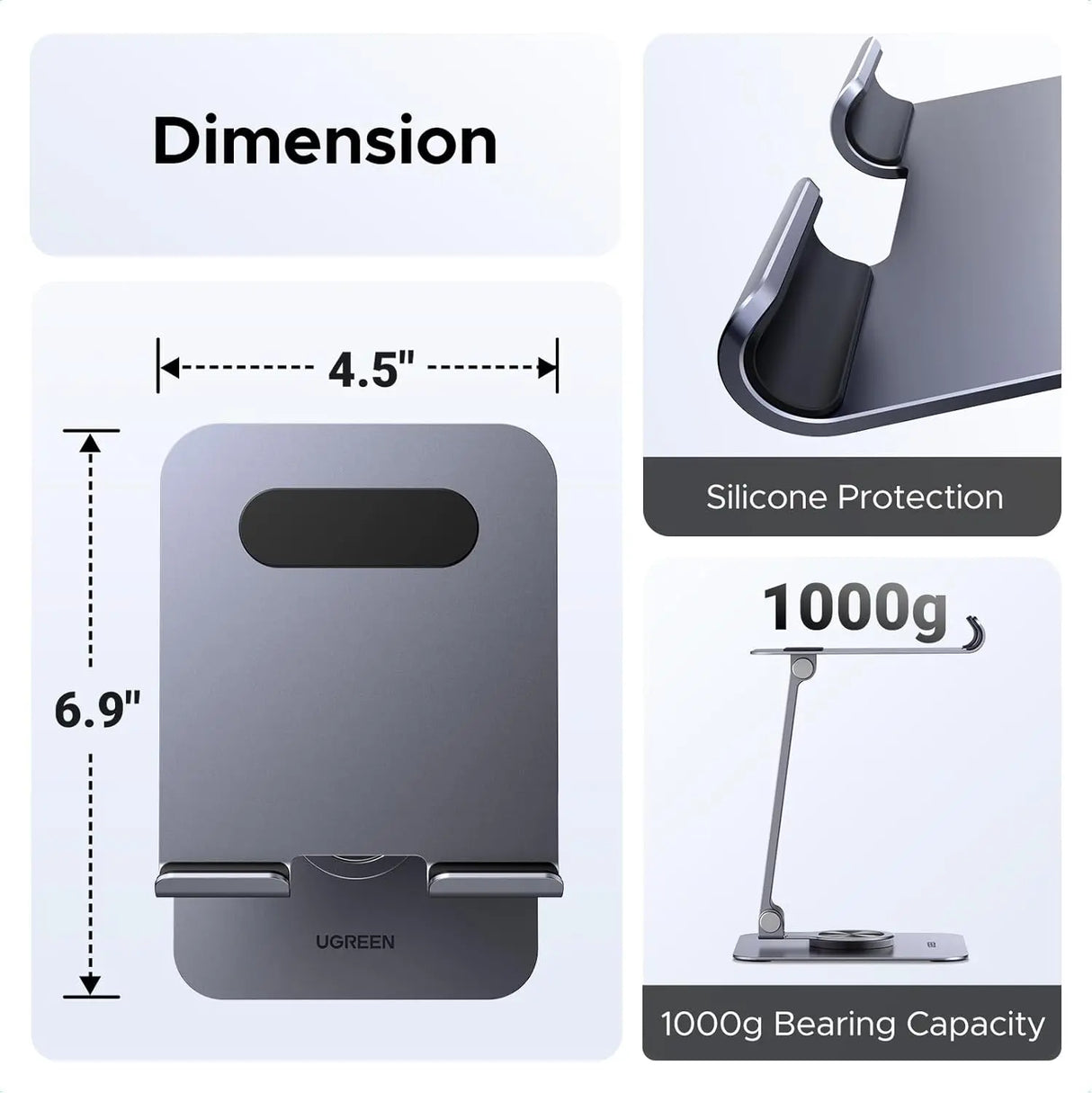 UGREEN Tablet Stand Holder for Desk 360° Rotating Base Aluminum Tablet Holder Adjustable Multi-Angle Home Office Accessories Compatible with iPad Pro Air Mini 13 12.9 11 Inch (45860) Ugreen