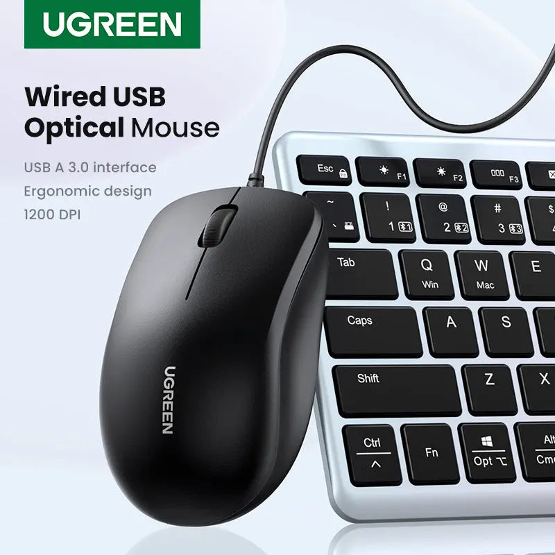 Green Computer Mouse Plug In UGREEN 3 Buttons Wired Optical Mouse 1200DPI – Ugreen India