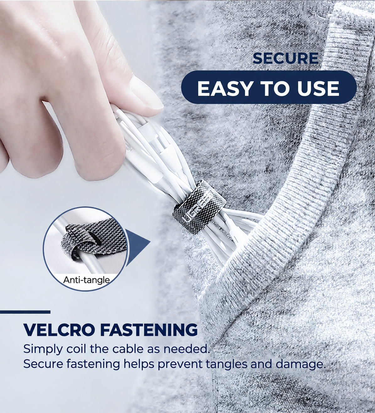 UGREEN 50370 retaining loop and hook-and-loop fastening in use