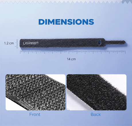 UGREEN 50370 14cm cable tie dimensions and hook-and-loop material detail