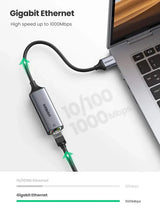 UGREEN USB ইথারনেট অ্যাডাপ্টার অ্যালুমিনিয়াম USB 3.0 থেকে নেটওয়ার্ক গিগাবিট RJ45 LAN 10/100/1000 Mbps অ্যাডাপ্টার কনভার্টার নিন্টেন্ডো সুইচ, ম্যাকবুক, ম্যাক প্রো মিনি, আইম্যাক, এক্সপিএস, সারফেস প্রো, নোটবুক, পিসি, গ্রে (50922) এর জন্য সামঞ্জস্যপূর্ণ