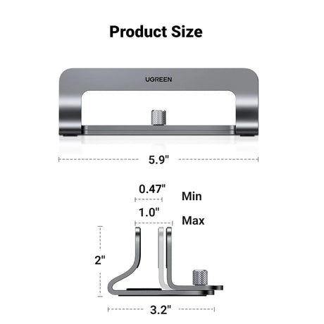 UGREEN Vertical Laptop Stand Holder for Desk Adjustable, Aluminum Dock, Compatible with MacBook, Surface Book, Chromebook, up to 15.6 Inch, Grey (20471) - Ugreen India