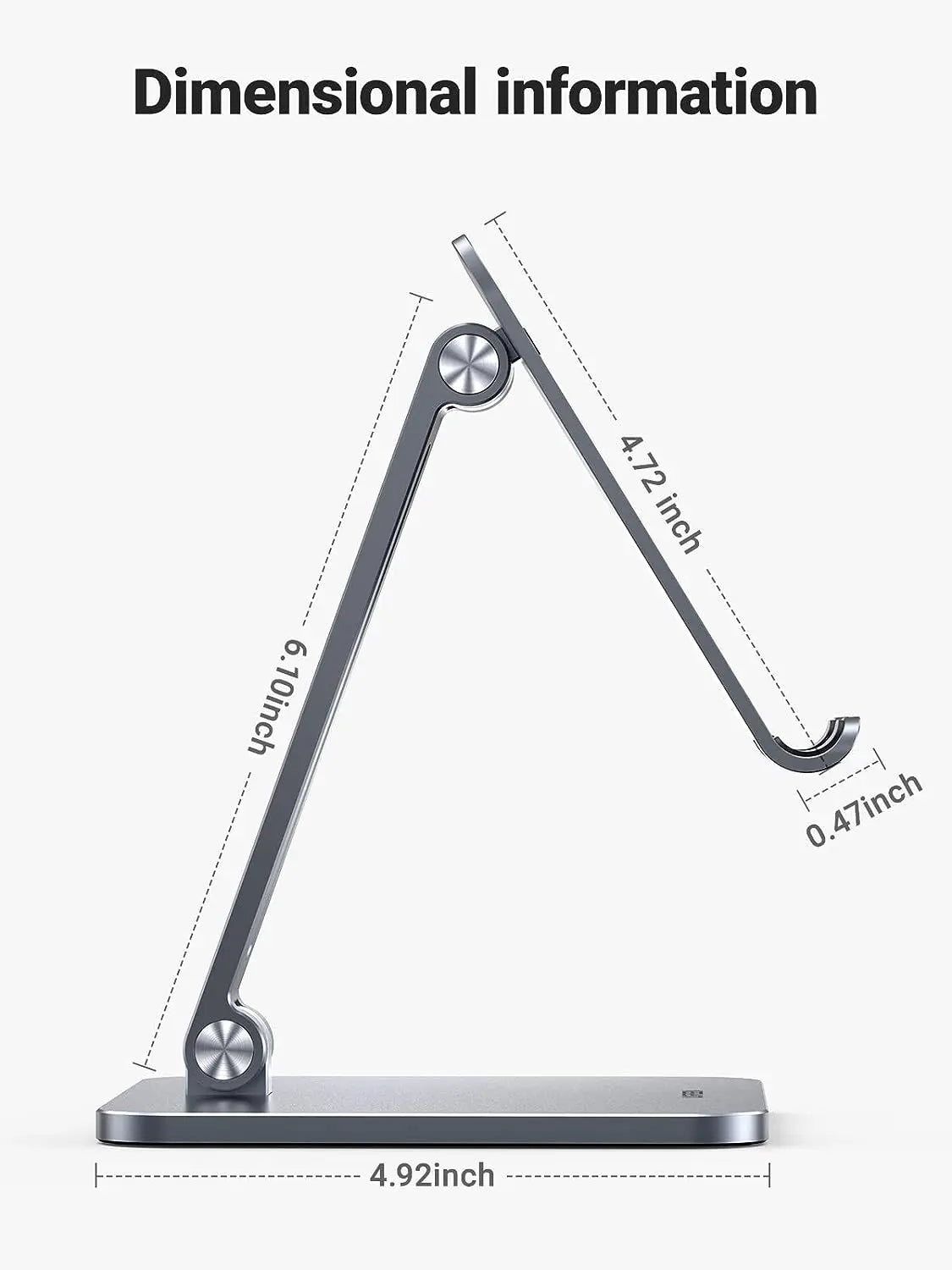 UGREEN LP134 tablet stand dimensions showing 125mm base 155mm arm and 12mm cradle
