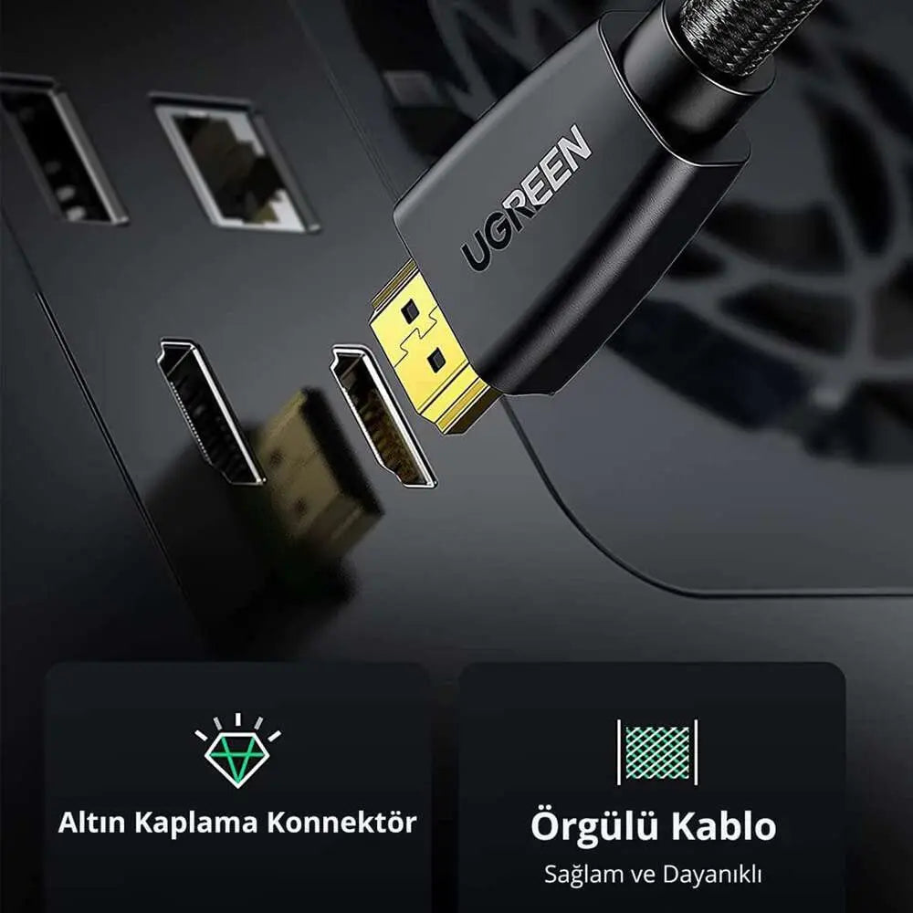 UGREEN 1.5M 4K@60Hz Braided HDMI 2.0 Cable Male to Male Round 18Gbps Ethernet UHD TV Monitor Xbox PS5 PS4 Blu-ray Gold 40409