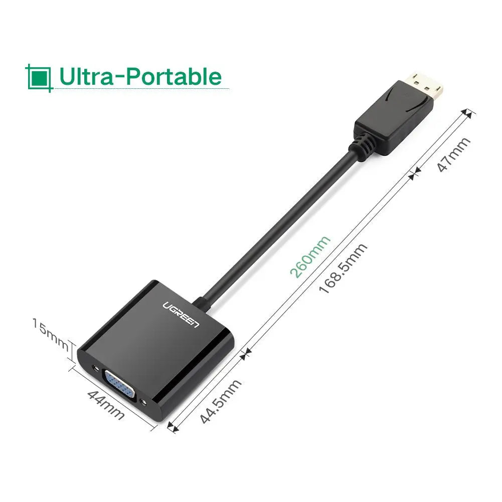 UGREEN DisplayPort to VGA Adapter DP Male to VGA Female Converter 1080P 60Hz Durable ABS Case Monitor Projector HDTV (20415)