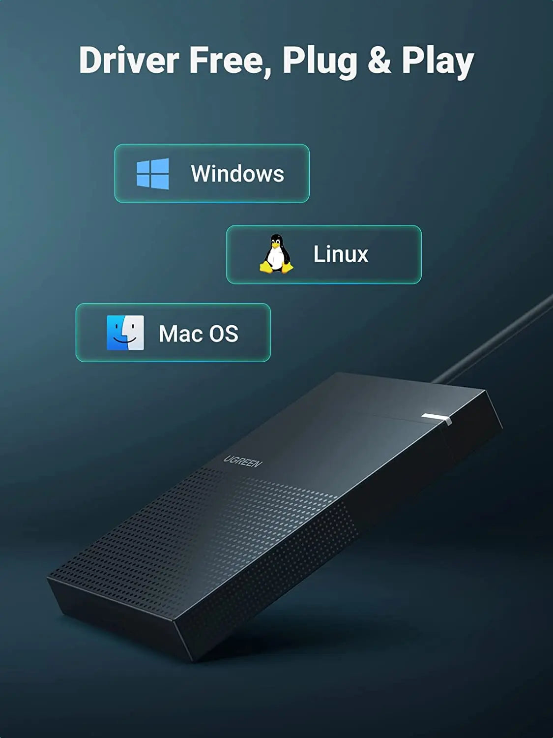 UGREEN 2.5 Inch External Hard Drive Enclosure 5Gbps USB 3.0 UASP Tool-Free 1.6FT Cable 7mm 9.5mm SATA SSD HDD (30719)