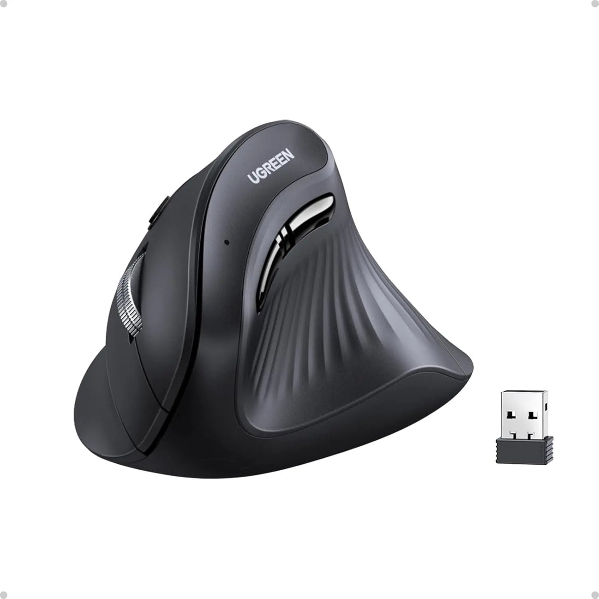 UGREEN Vertical Ergonomic Mouse Wireless (Bluetooth 5.0+2.4G) with 5 Buttons, 1000/16000/2000/4000 DPI, Prevention of Mouse Arm Compatible with PC/Laptop/Tablet, Black (25444) - Ugreen India