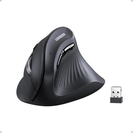 UGREEN Vertical Ergonomic Mouse Wireless (Bluetooth 5.0+2.4G) with 5 Buttons, 1000/16000/2000/4000 DPI, Prevention of Mouse Arm Compatible with PC/Laptop/Tablet, Black (25444) - Ugreen India