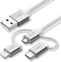 Ugreen 1.5M 3 In 1  USB 2.0 Multifunction Cable With Braid, Usb A to Usb C/ Lightning/ Micro Usb Cable, Silver(50203) - Ugreen India