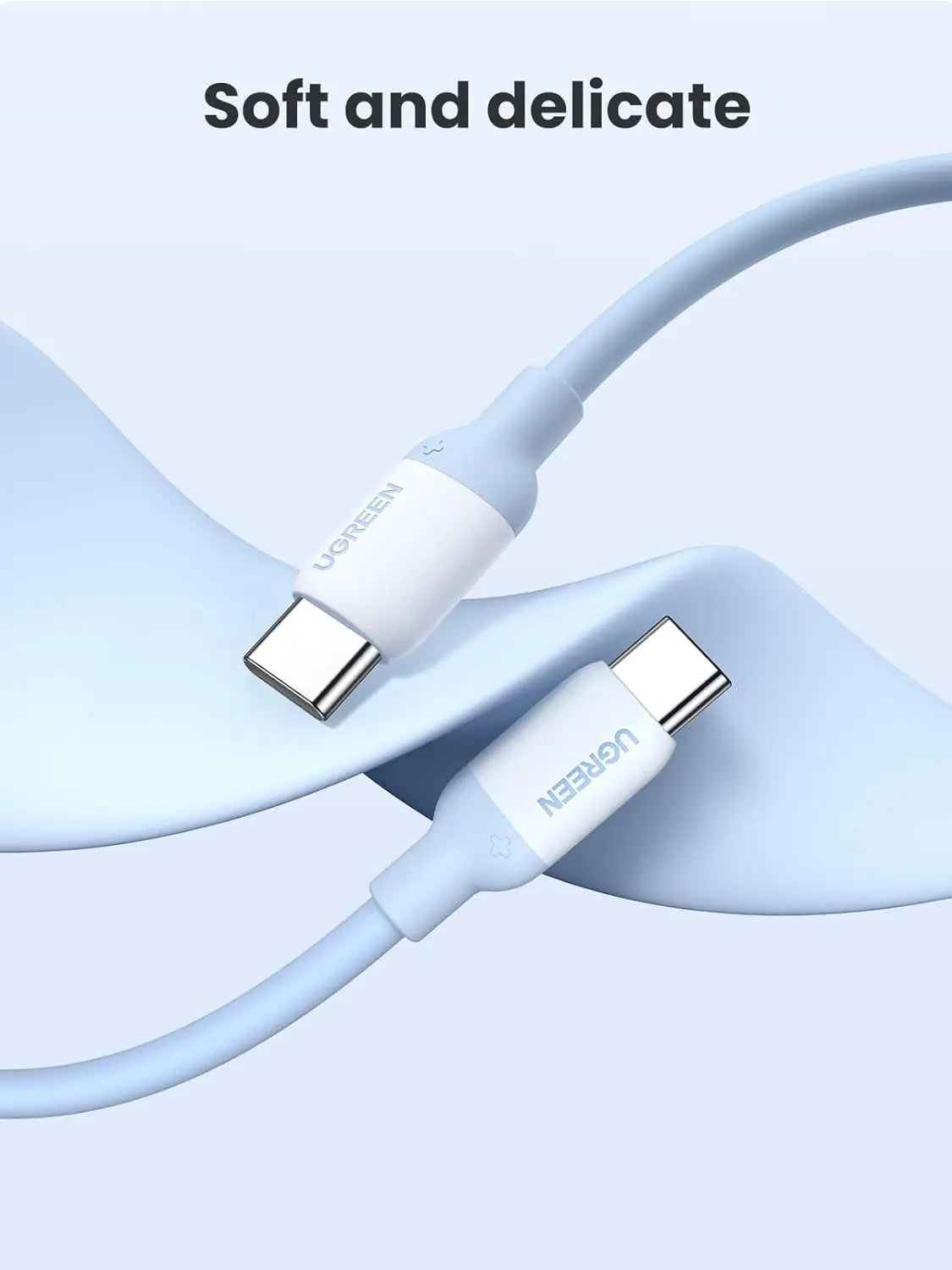 UGREEN USB C to USB C Silicone Charging Cable 1M 60W Galaxy S23 S22 Ultra MacBook Pro iPad Pro Air Pixel Blue (15279)
