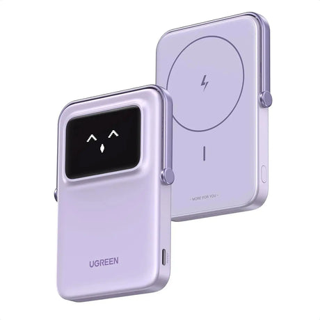 UGREEN 5000mAh Uno Magsafe Power Bank Magnetic 20W Fast Charging with Foldable Stand Emoji TFT Display Power bank for iPhone 16 Pro Max/15 Plus/14/13/12 Series, Purple (35606) Ugreen