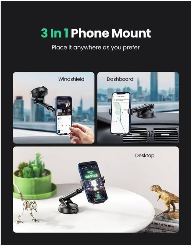 Ugreen Gravity Mobile Phone Holder with Suction Cup, Black (60990B)