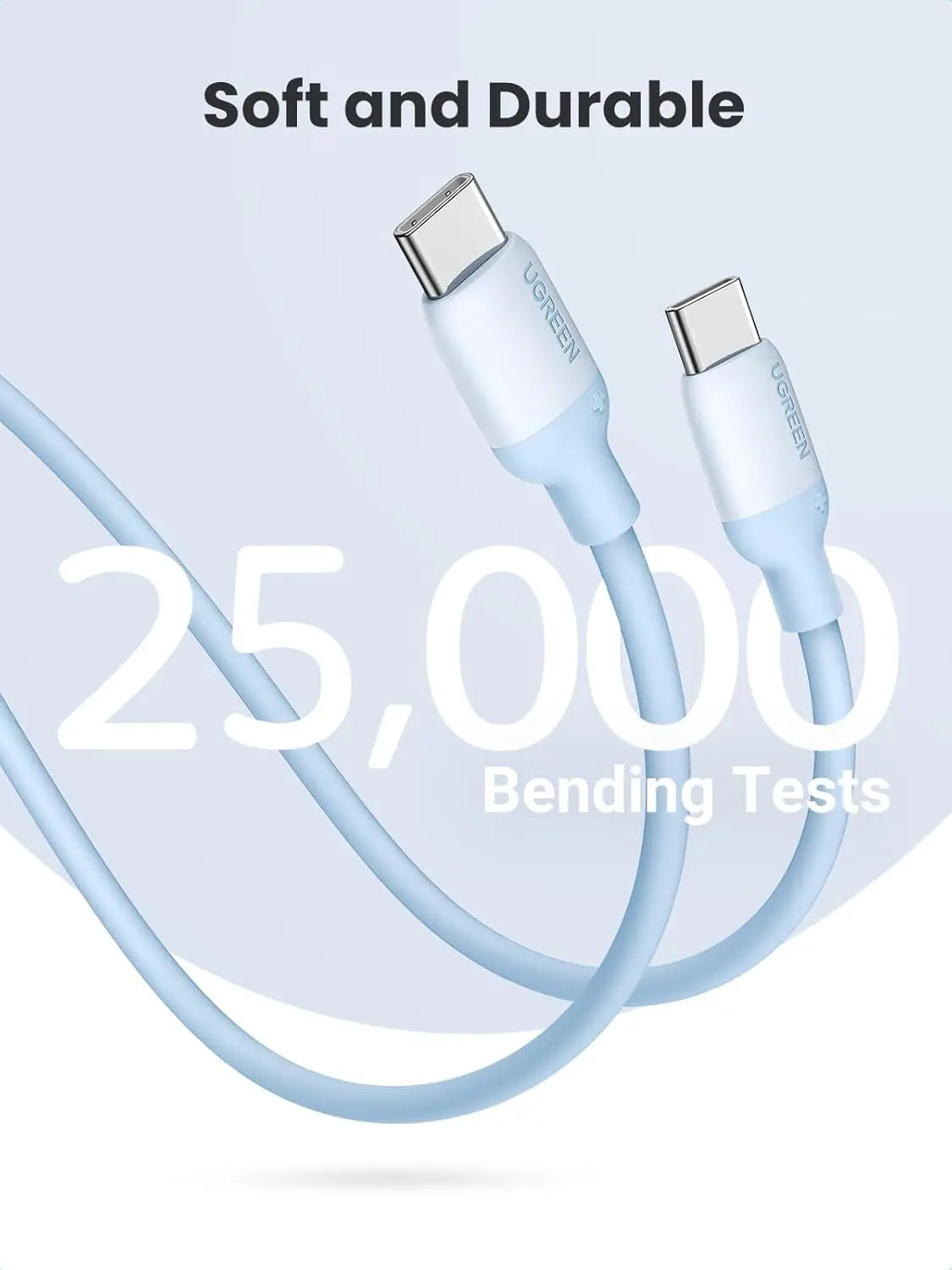 UGREEN USB C to USB C Silicone Charging Cable 1M 60W Galaxy S23 S22 Ultra MacBook Pro iPad Pro Air Pixel Blue (15279)