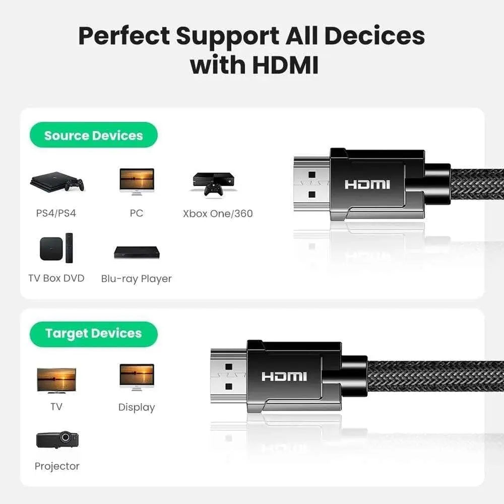Ugreen 1.5m 8k@60Hz Hdmi 2.1 Male To Male Cable Zinc Alloy Shell Braided 48Gbps Support Ultra HD, Dynamic HDR, High Speed 48Gbps, Dolby Vision, eARC, Compatible for Xbox One, Nintendo Switch, Samsung TV, Roku, PS5 etc. (70320) - Ugreen India