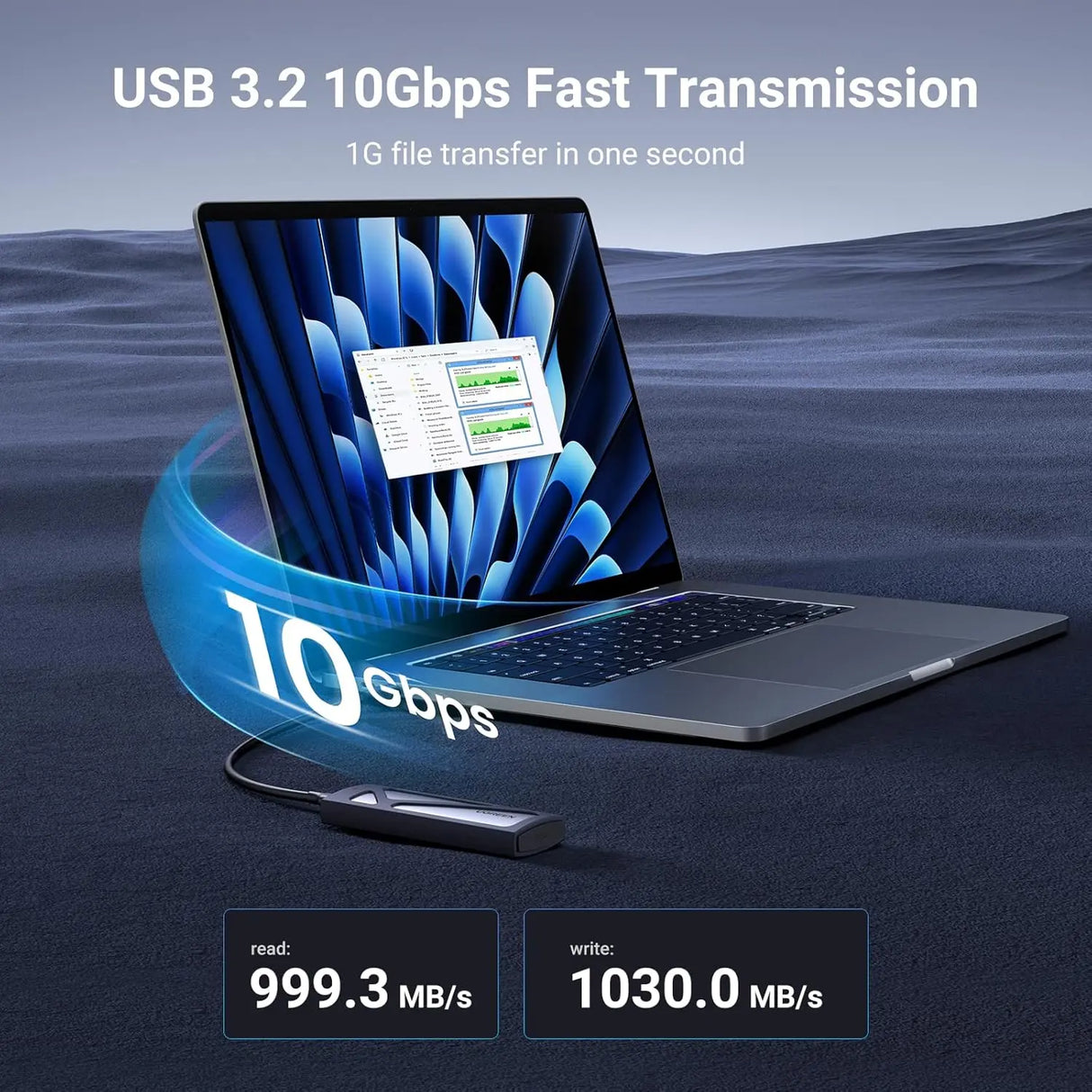 UGREEN M.2 NVMe SSD Enclosure 20Gbps USB C 3.2 Gen 2 External Hard Drive Case M Key B Key Compatible Storage (55150)
