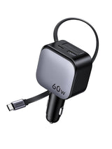 Ugreen 60W Nexode Fast Car Charger With Retractable Cable (1 USB-C 1USB-A) Tablets, Phones (55212B)