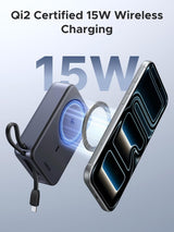 UGREEN Zapix for MagSafe Power Bank Qi2 15W Magnetic Fast Charging 20000mAh Wireless Portable Charger with Built-in Cable PD 30W Battery Pack Compatible with iPhone Air/17/16/15/14/13/12 Series (55450B)