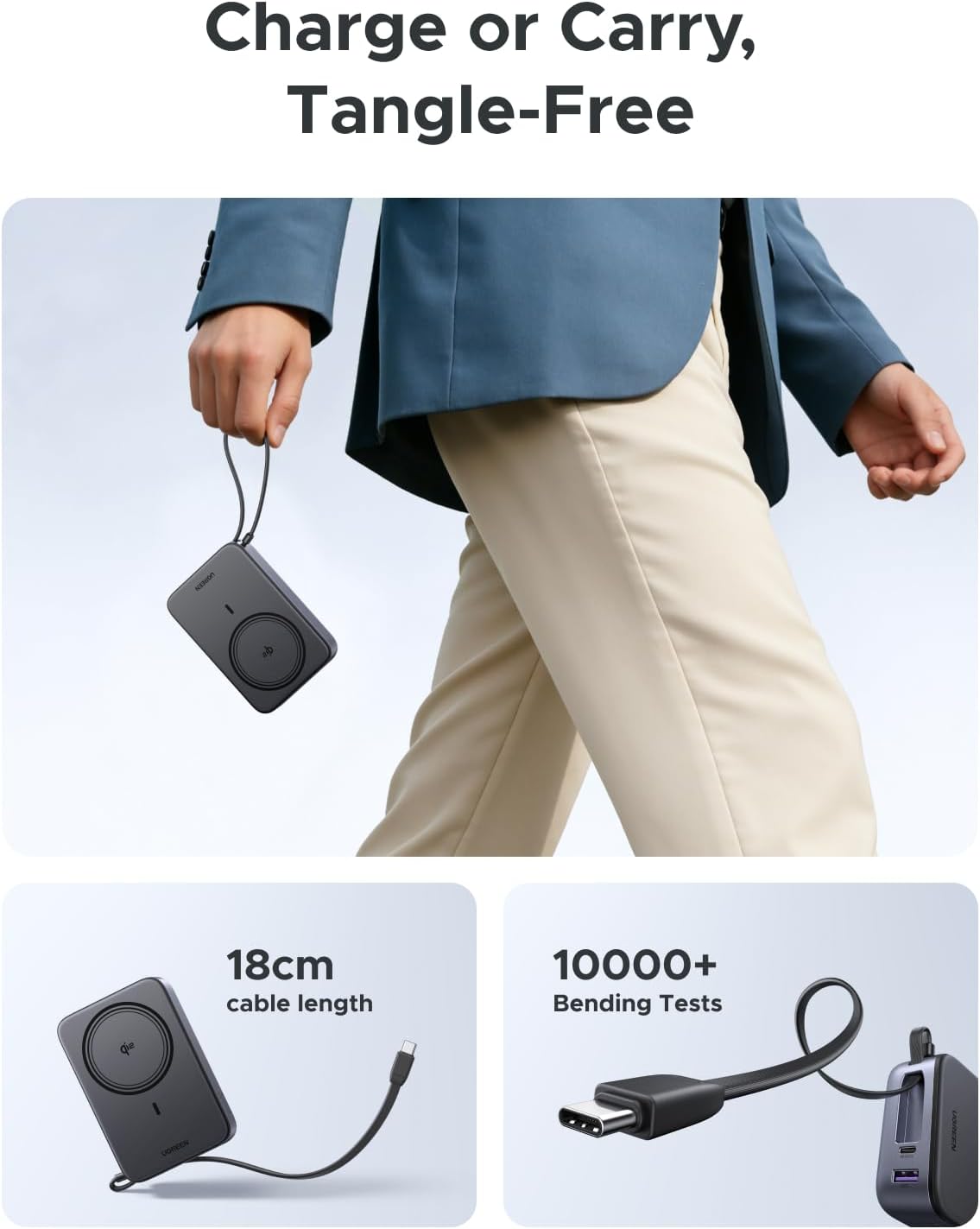 UGREEN Zapix for MagSafe Power Bank Qi2 15W Magnetic Fast Charging 20000mAh Wireless Portable Charger with Built-in Cable PD 30W Battery Pack Compatible with iPhone Air/17/16/15/14/13/12 Series (55450B)