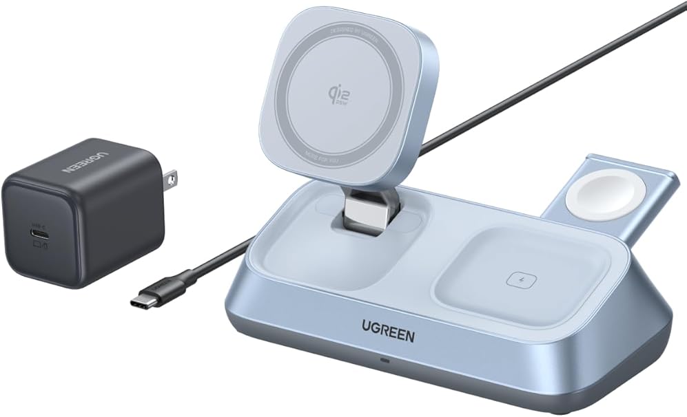 Ugreen 25W MagFlow 3-in-1 Magnetic Wireless Charger iPhone 12 and Later, AirPods 2 and Later, Apple Watch(55676)