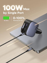 Ugreen 145W Nexode Fast Car Charger With Retractable Cable (2 USB-C, 1 USB-A) Laptops, Tablets, Phones(55910B)