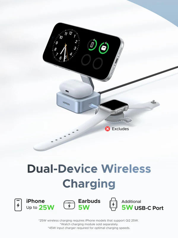 Ugreen 25W  MagFlow 2-in-1 Magnetic Wireless Charger Foldable and Portable iPhone 12 and Later/Air Pods 2 and Later(55960B)