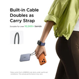 UGREEN MagFlow Air 75983 10000mAh Qi2 magnetic power bank, lunar white, built-in cable doubles as a carry strap