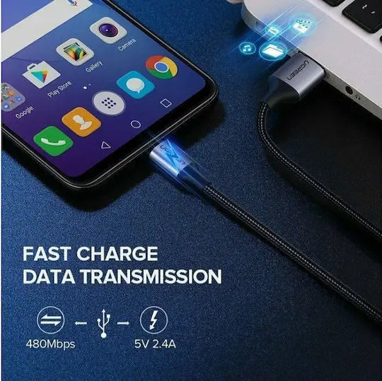 UGREEN 0.25M USB 2.0 A থেকে মাইক্রো USB কেবল নিকেল প্লেটিং অ্যালুমিনিয়াম ব্রেড (60144)