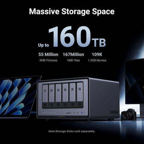 UGREEN NASync DXP6800 Pro 6-Bay Desktop NAS, Intel i5 1235u 10-Core CPU, 8GB DDR5 RAM, 128G SSD, 2 * 10GbE, 2 * M.2 NVMe Slots, 8K HDMI, 2 * TBT4, Network Attached Storage, Diskless (25897) Ugreen