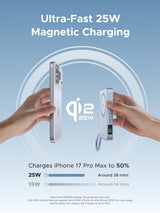 UGREEN MagFlow 10000mAh Magnetic Power Bank for MagSafe with Built-in Cable, Qi2 25W Certified Wireless Charging, 30W USB-C Fast Charging, Portable Charger Battery Pack for iPhone 16 Pro Max/15/14/13 (65958B)