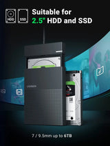UGREEN 2.5 Inch External Hard Drive Enclosure 5Gbps USB 3.0 UASP Tool-Free 1.6FT Cable 7mm 9.5mm SATA SSD HDD (30719)