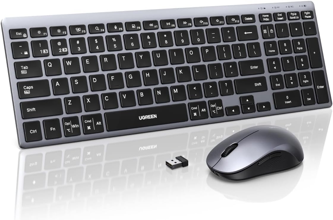 UGREEN 85513 Wireless Keyboard & Mouse Combo, 99-Key Bluetooth 5.4 / 2.4GHz Rechargeable Keyboard with Silent Mouse