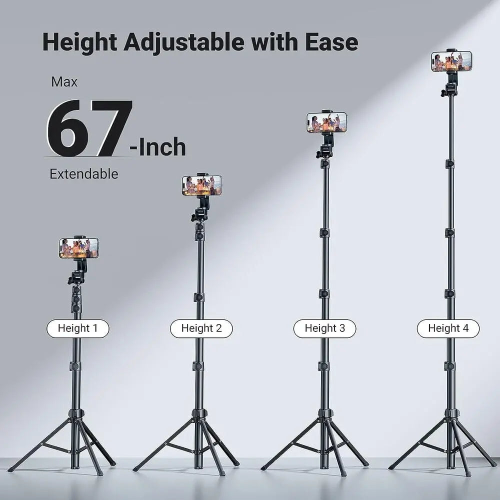 UGREEN 67" Cell Phone Selfie Stick Tripod with Bluetooth Remote, Travel Lightweight Tripod Stand for Selfies, Live Streaming, Video Conference, Compatible with All Smartphones, GO Pro, Digital Camera etc. (15609) - Ugreen India