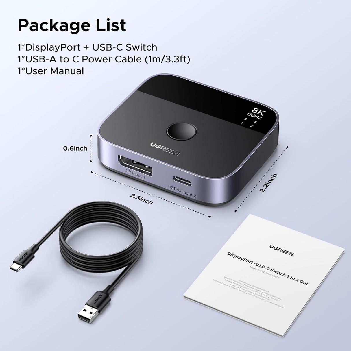 UGREEN 65878 DisplayPort + USB-C Switch 2 in 1 Out 8K@60Hz 4K@240Hz DP 1.4 | UGREEN India