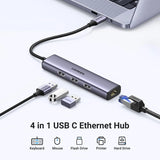 UGREEN 4 in 1 USB C to Ethernet Adapter, Thunderbolt 3 to USB 3.0 Gigabit RJ45 Multiport Hub Compatible with MacBook Pro 13/14/16 Air, iMac, iPad, Surface Book, Dell XPS, Chromebook, and More (60600) - Ugreen India