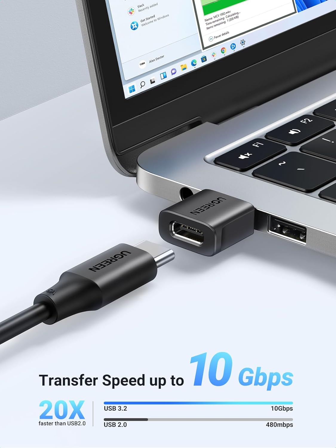 UGREEN 10Gbps USB to USB-C Adapter 3 Pack – Type-C Female to USB-A Male Fast Charge & Sync Converter (45299)