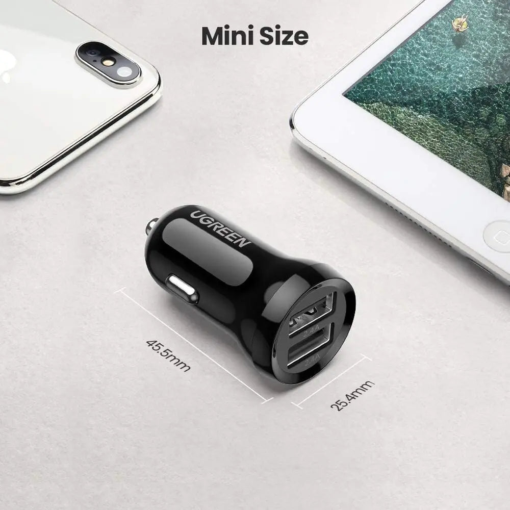 UGREEN 24W Dual USB Car Charger 4.8A Fast Charging Adapter iPhone 14/13/12/11 Galaxy S22/S21/S10 iPad Pro Air Mini (50875)